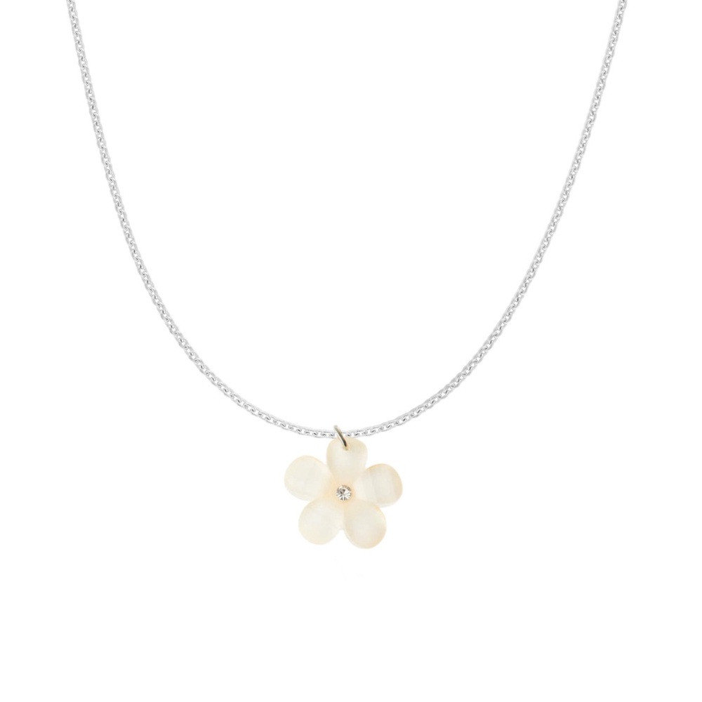 Resin Flower Charm Necklace with CZ Accent